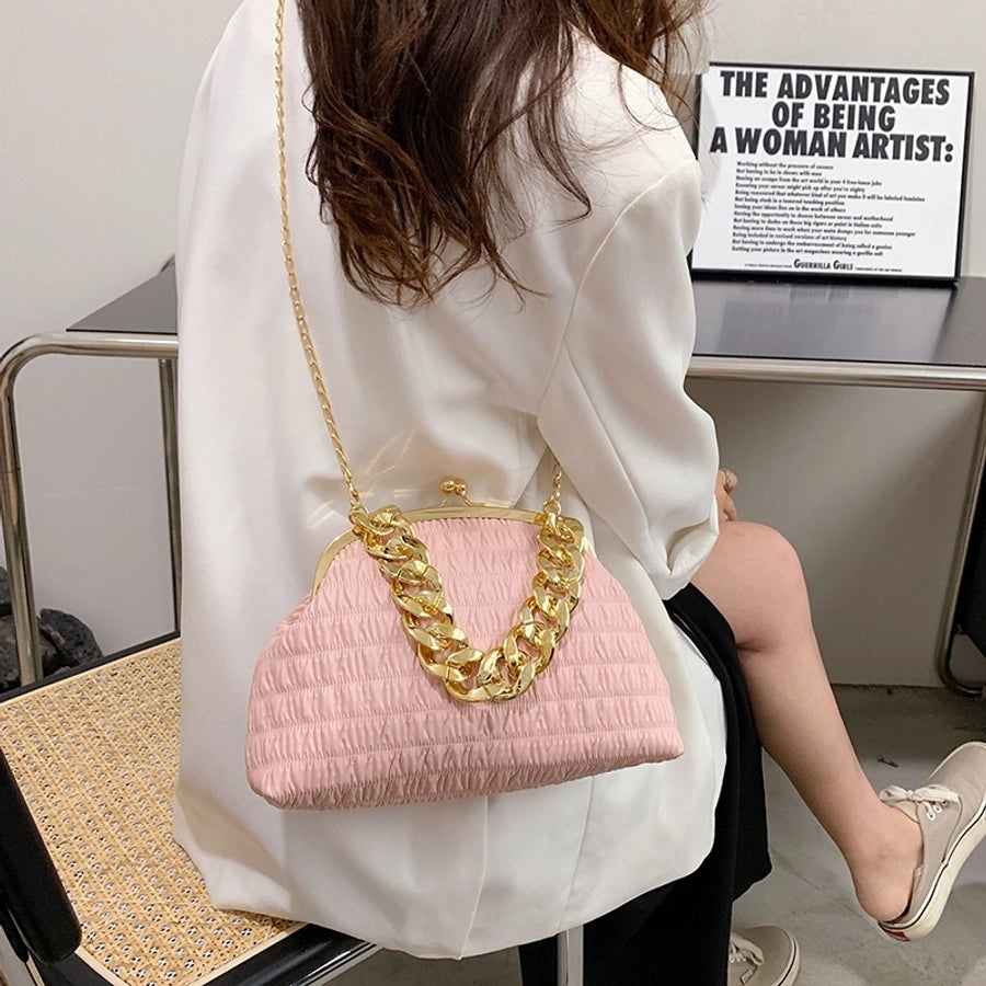 Women's Medium Pu Leather Solid Color Classic Style Sewing Thread Square Clasp Frame Crossbody Bag