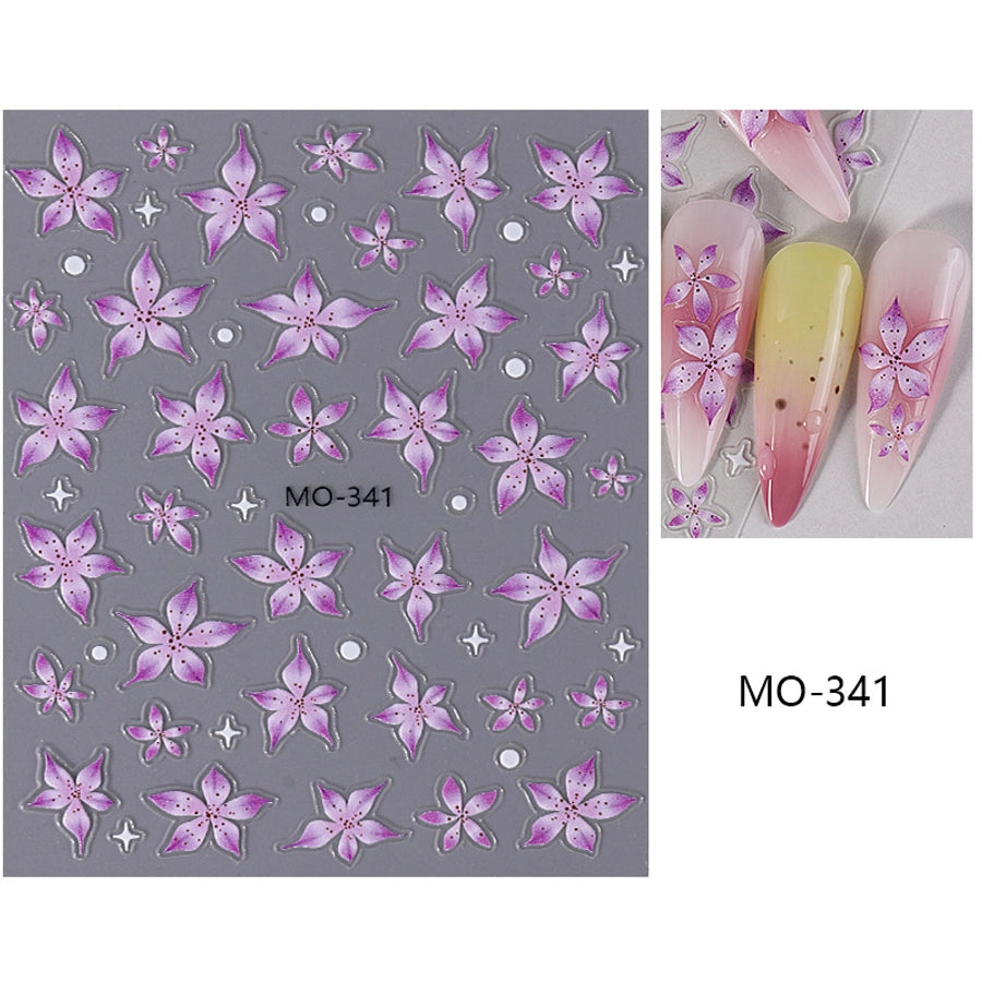 Net red hot nail art stickers  5D relief three-dimensional ice lily pink girl heart summer nail stickers