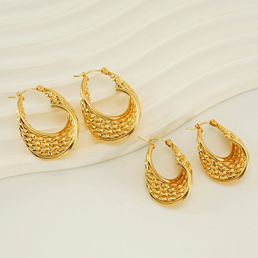 1 Pair Elegant U Shape Stripe Plating Stainless Steel Titanium Steel 18K Gold Plated Hoop Earrings