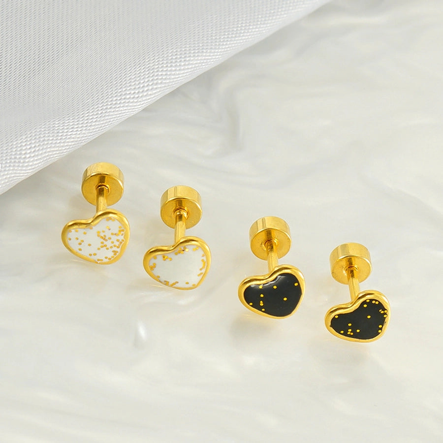 1 Pair Simple Style Heart Shape Enamel Plating Stainless Steel Ear Studs - CEJEW