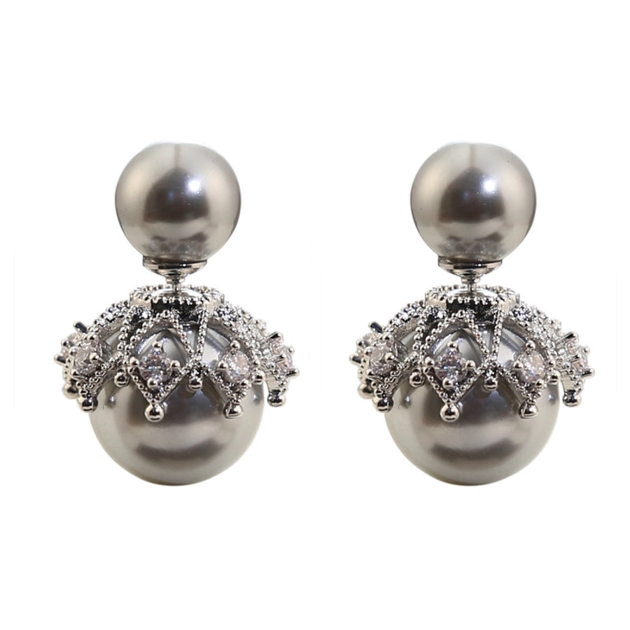 front and rear wear crown bead earrings high-grade light luxury earrings French personalized design silver needle earrings