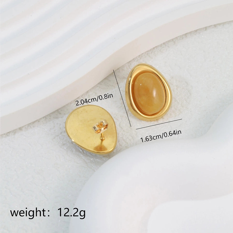 1 Pair Elegant Classical Commute Oval Inlay 304 Stainless Steel Opal 18K Gold Plated Ear Studs