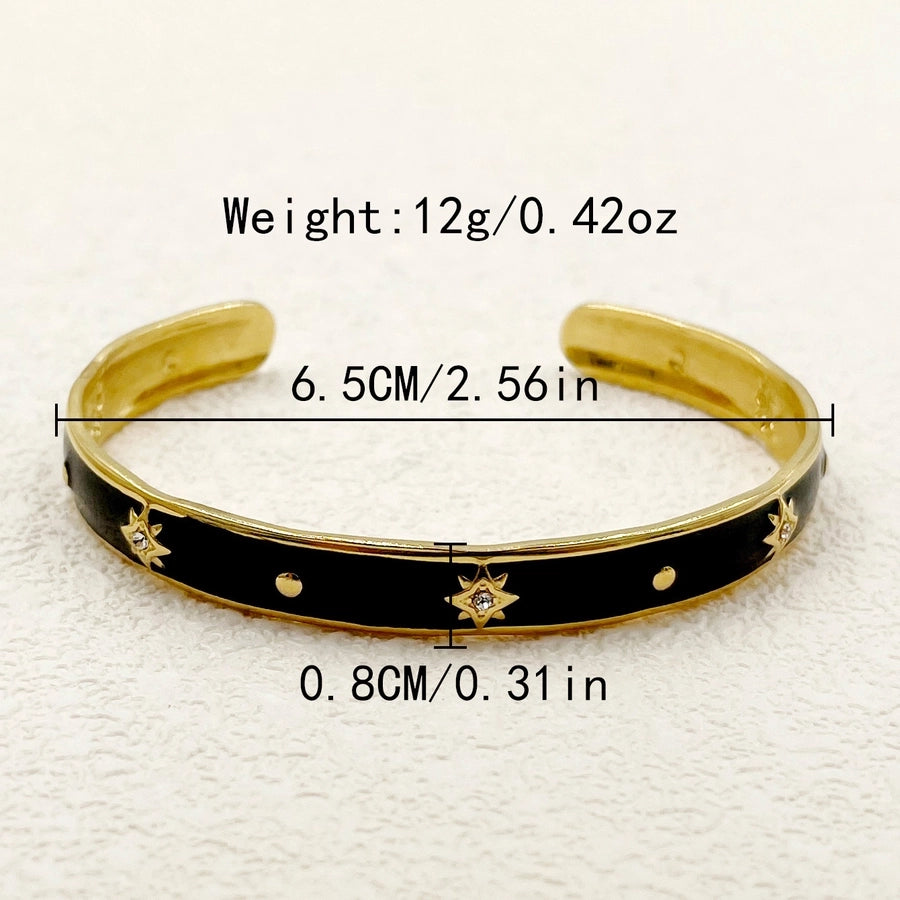 Casual Commute Star 304 Stainless Steel 14K Gold Plated Zircon Bangle In Bulk