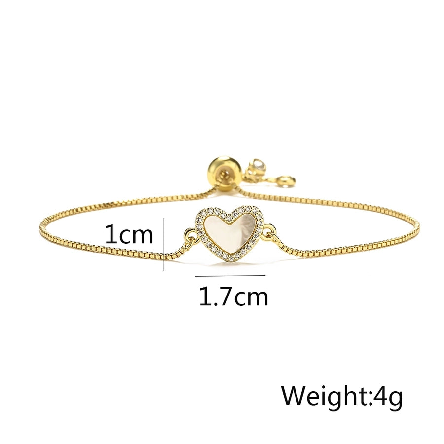 simple style commute heart shape copper inlay zircon 18k gold plated bracelets