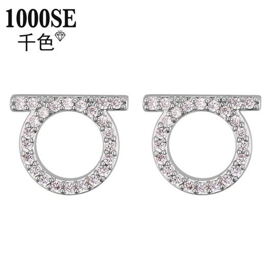 fashion solid color copper inlay zircon ear studs 1 pair