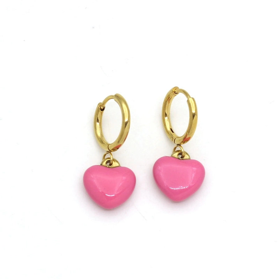 Cute Heart Shape Plating 304 Stainless Steel Drop Earrings