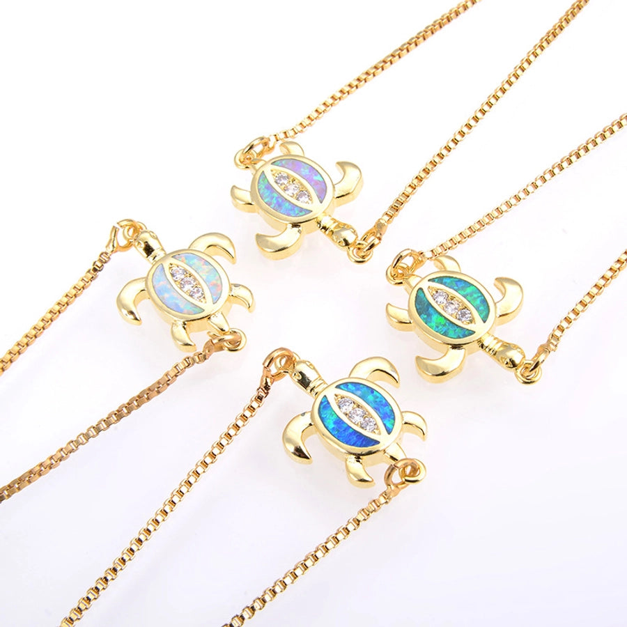 Copper 18K Gold Plated Polishing Plating Inlay Tortoise Opal Zircon Charms Bracelets