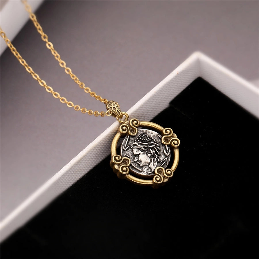 ig style simple style portrait stainless steel copper plating inlay zircon gold plated pendant necklace - CEJEW