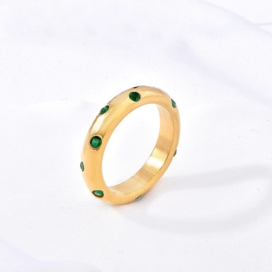 Jewelry Elegant Simple Style Circle Stainless Steel Rhinestones Diamond 18K Gold Plated Inlay Rings