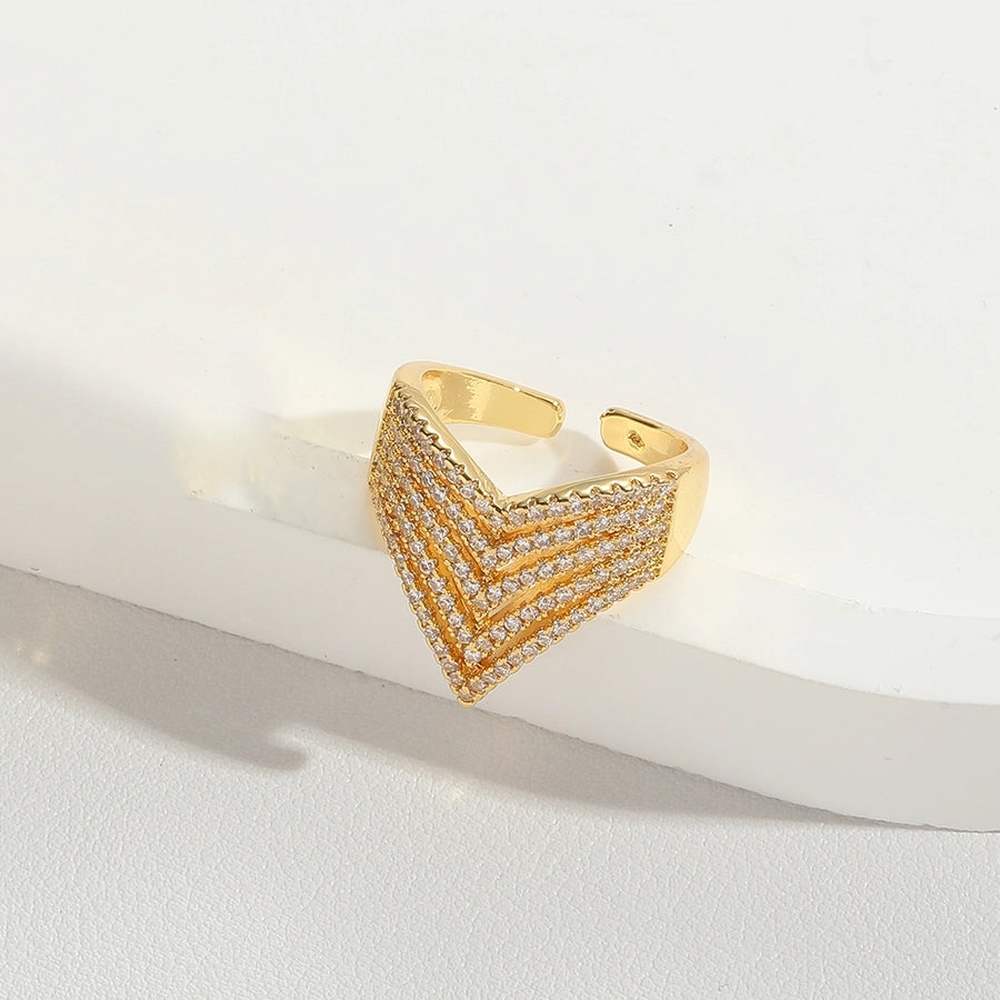 Copper 14K Gold Plated Vintage Style Simple Style Commute Enamel Inlay V Shape Geometric Zircon Open Rings