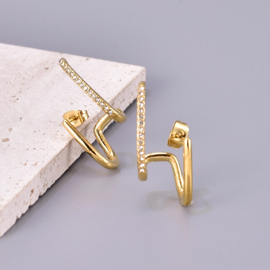 1 Pair Simple Style Classic Style Solid Color Plating Inlay 304 Stainless Steel Titanium Steel Rhinestones 18K Gold Plated Ear Studs - CEJEW