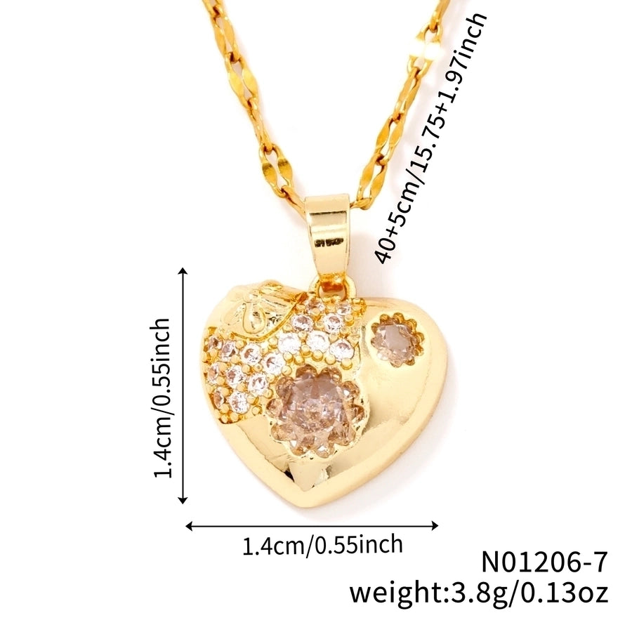 Jewelry Elegant Cute Lady Heart Shape 304 Stainless Steel Copper Zircon K Gold Plated Rhodium Plated Inlay Pendant Necklace