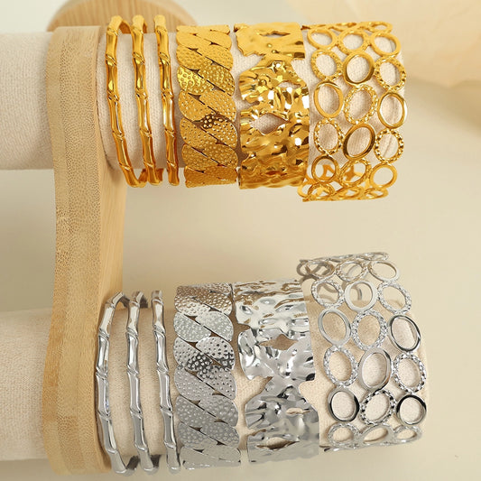 Elegant French Style Geometric Solid Color 304 Stainless Steel 18K Gold Plated Stainless Steel Bracelets In Bulk