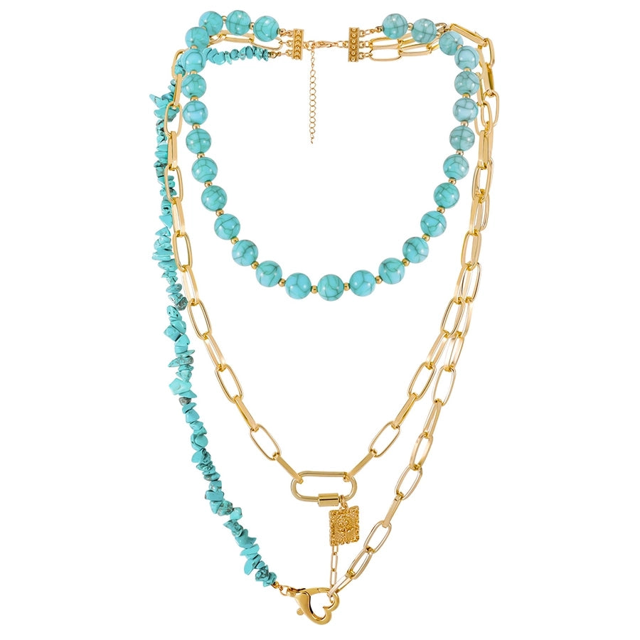 Elegant Exaggerated Lady Geometric Heart Shape Gold Plated Alloy turquoise  Three Layer Necklace