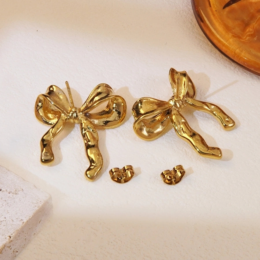 1 Pair Sweet Simple Style Bow Knot Plating 304 Stainless Steel 18K Gold Plated Ear Studs