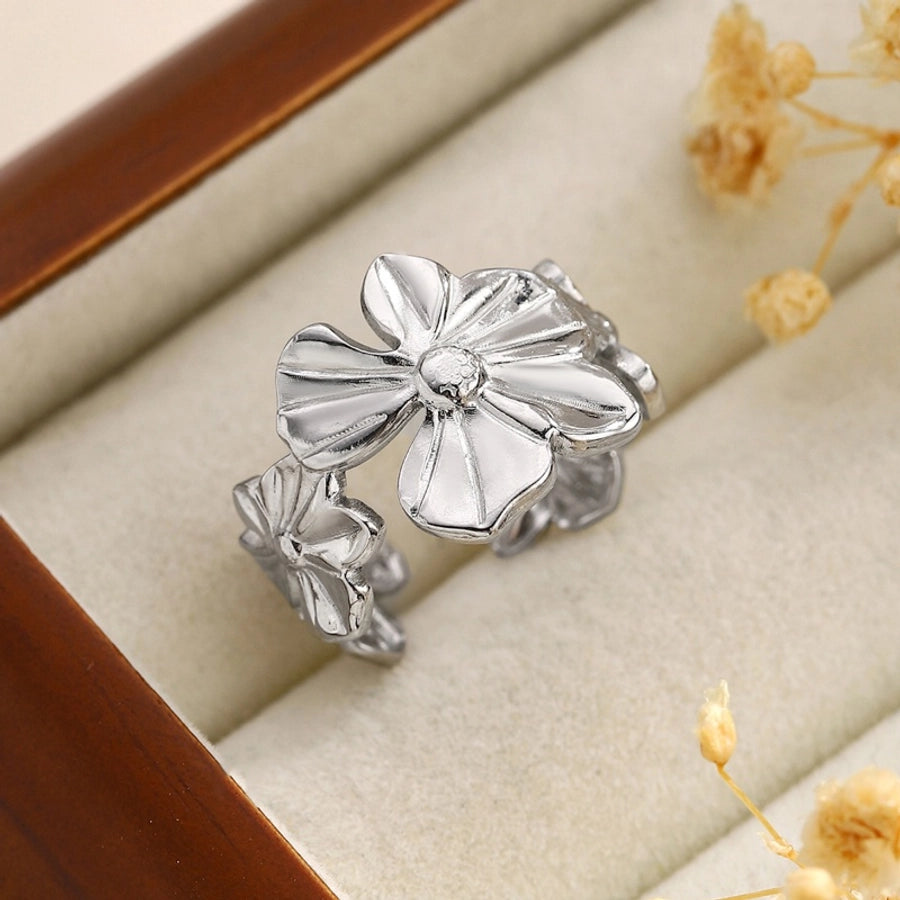 Jewelry Retro French Style Simple Style Heart Shape Flower Bow Knot Titanium Steel Open Rings