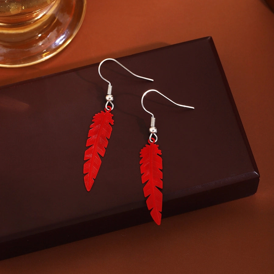 1 Pair Retro Feather Copper Drop Earrings