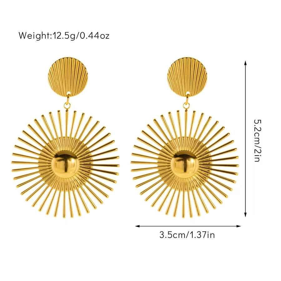 1 Pair Elegant Sunflower Titanium Steel 18K Gold Plated Drop Earrings