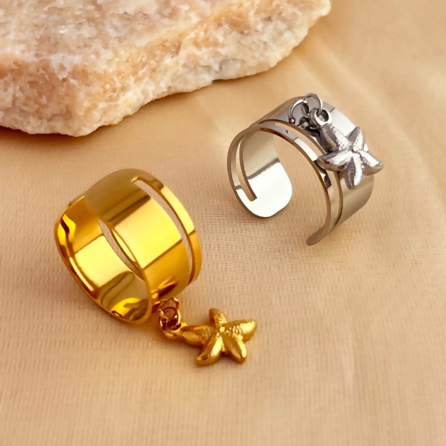 Jewelry Simple Style Classic Style Starfish Solid Color Flower 304 Stainless Steel 18K Gold Plated Plating Charm Rings