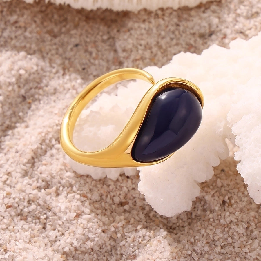 Jewelry Elegant Luxurious Vacation Water Droplets Titanium Steel Resin 18K Gold Plated Open Rings