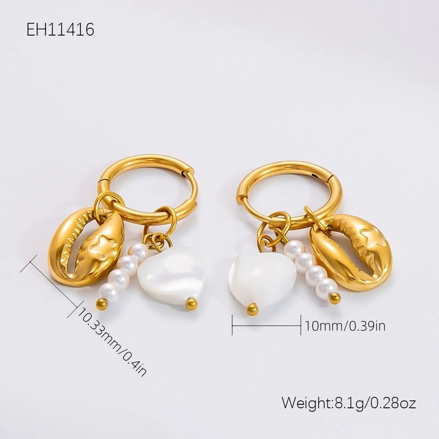 1 Pair Simple Style Sun Hippocampus Solid Color Pearl Inlay 304 Stainless Steel Turquoise Zircon Drop Earrings Earrings