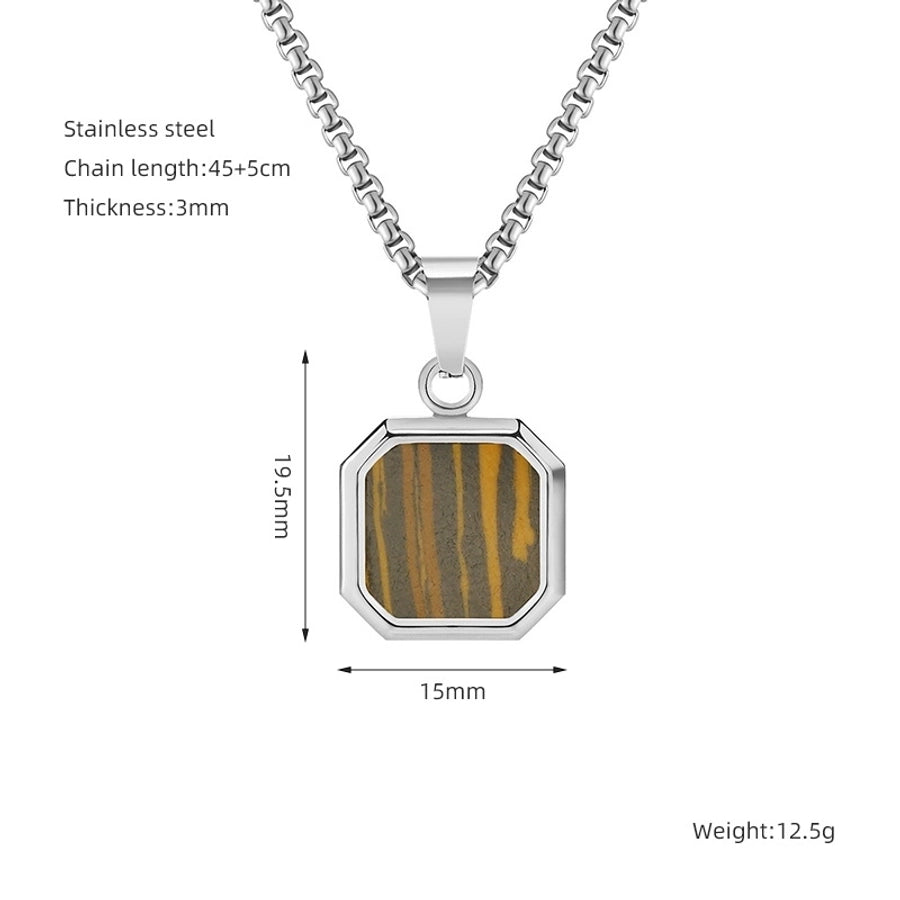 304 Stainless Steel Casual Simple Style Plating Geometric Natural Stone Pendant Necklace - CEJEW