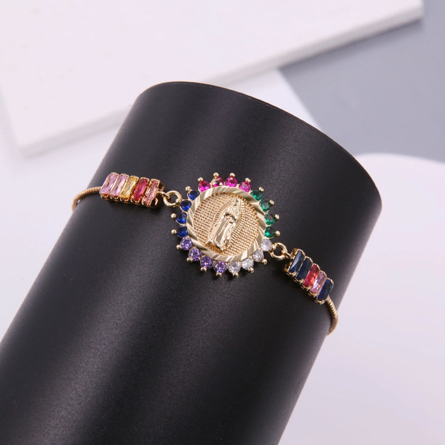 elegant glam portrait copper plating inlay zircon 18k gold plated drawstring bracelets