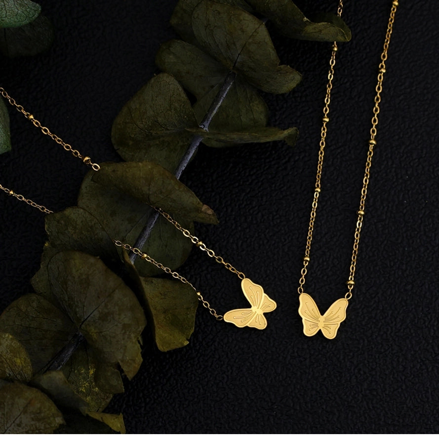 Jewelry Commute Korean Style Butterfly 304 Stainless Steel 18K Gold Plated Pendant Necklace