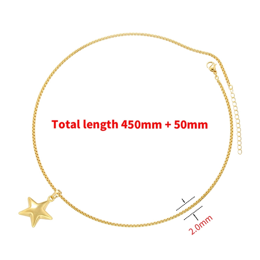 Copper 18K Gold Plated Casual Elegant Simple Style Pentagram Heart Shape Pendant Necklace