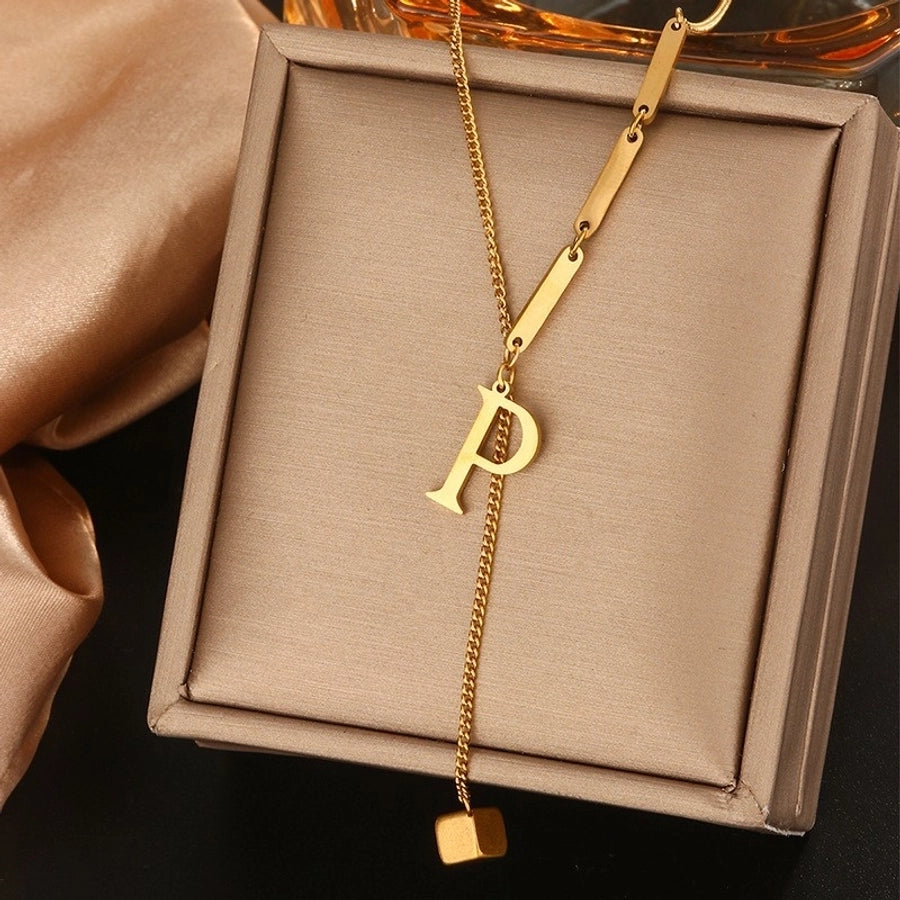 Jewelry Simple Style Artistic Letter 201 Stainless Steel 18K Gold Plated Pendant Necklace