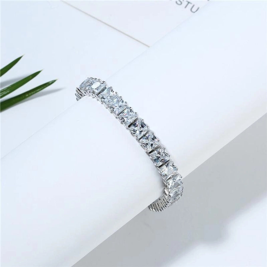 Copper Rhodium Plated Lady Simple Style Inlay Geometric Zircon Bracelets