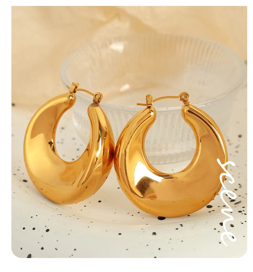 1 Pair Elegant Oval Polishing 304 Stainless Steel 18K Gold Plated Hoop Earrings