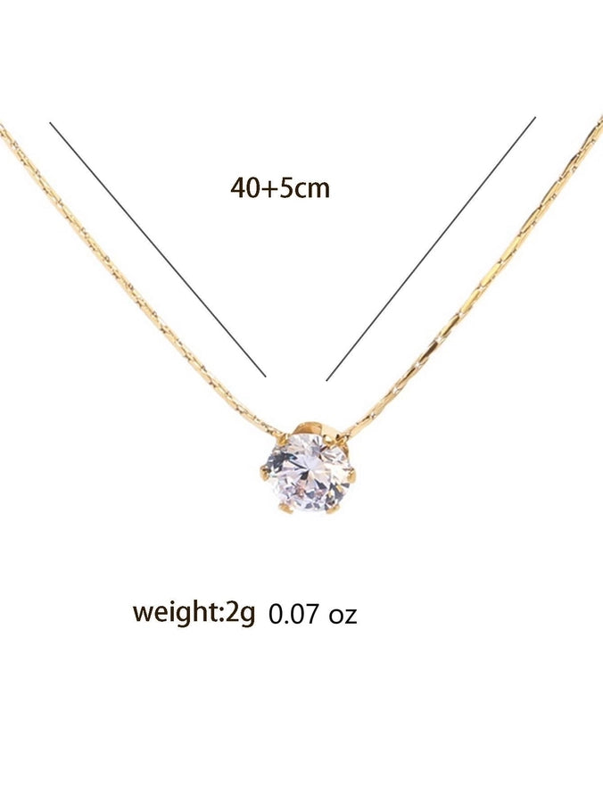 Jewelry Elegant Geometric Titanium Steel Zircon Pendant Necklace