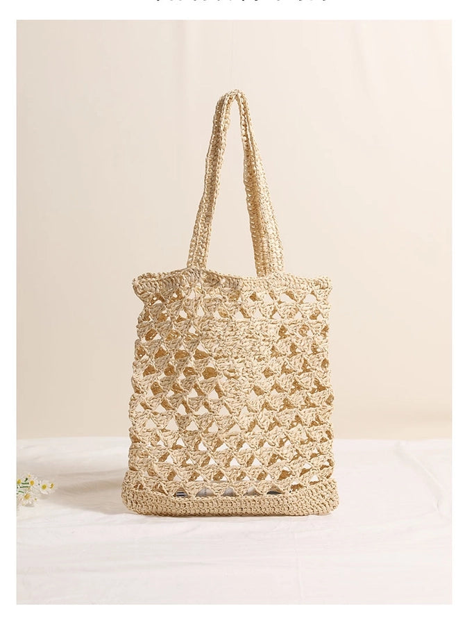 Women's Medium Paper Solid Color Classic Style Weave Square Open Straw Bag