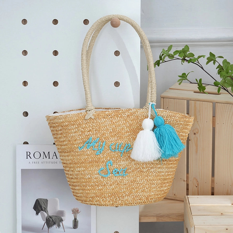 Women's Small Straw Letter Elegant Streetwear Square String Straw Bag