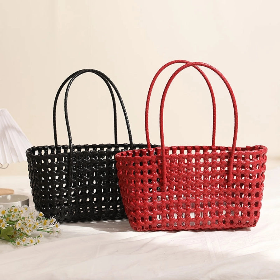 Women's Medium PVC Solid Color Elegant Streetwear Hollow Square Open Handbag