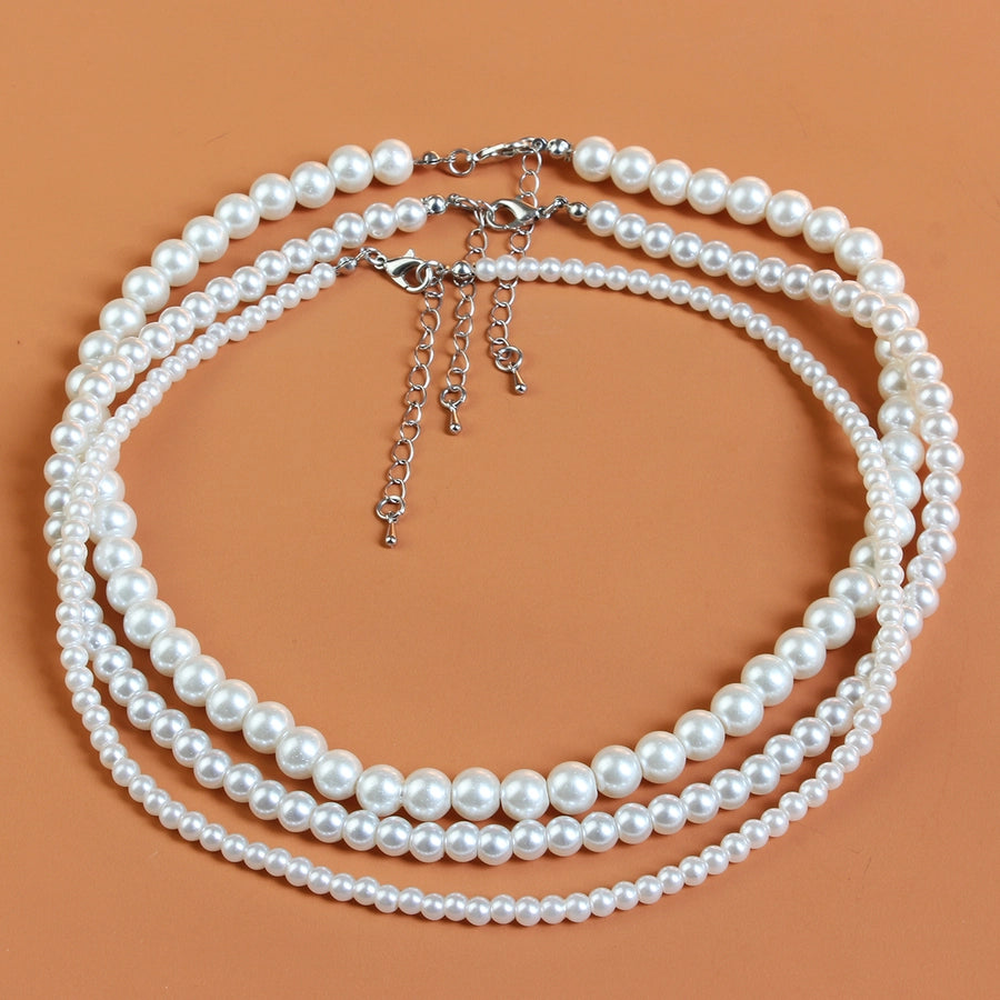 Elegant French Style Geometric Round Artificial Pearl Alloy  Necklace