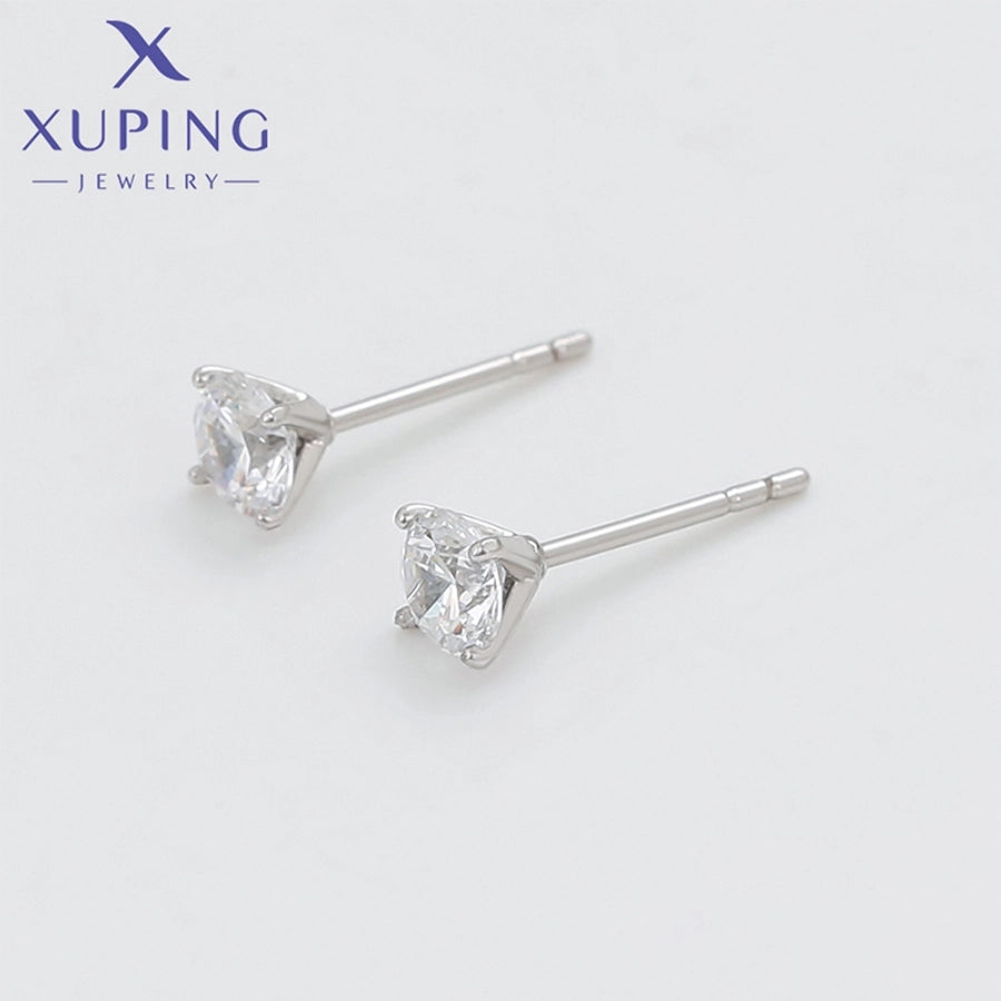 1 Pair Basic XUPING Simple Style Geometric Inlay Copper Artificial Gemstones 18K Gold Plated Ear Studs