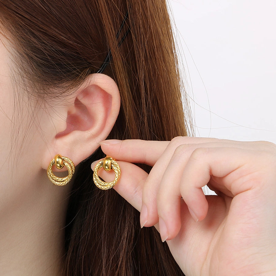 1 Pair Vintage Style Geometric Plating 304 Stainless Steel 18K Gold Plated Ear Studs - CEJEW