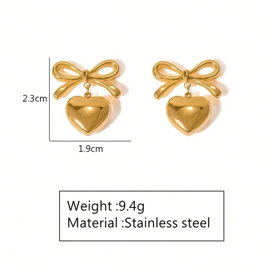 1 Pair Elegant Glam Classic Style Heart Shape Bow Knot 304 Stainless Steel 18K Gold Plated Drop Earrings - CEJEW