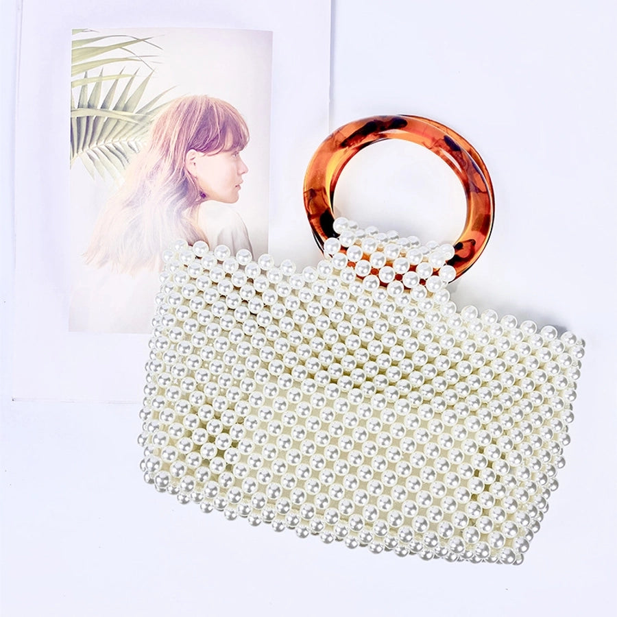 Women's Medium Arylic Solid Color Elegant Streetwear Beading Square Open Handbag