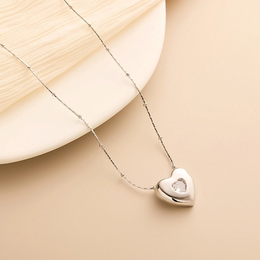 Jewelry IG Style Simple Style Heart Shape Titanium Steel Zircon Inlay Necklace