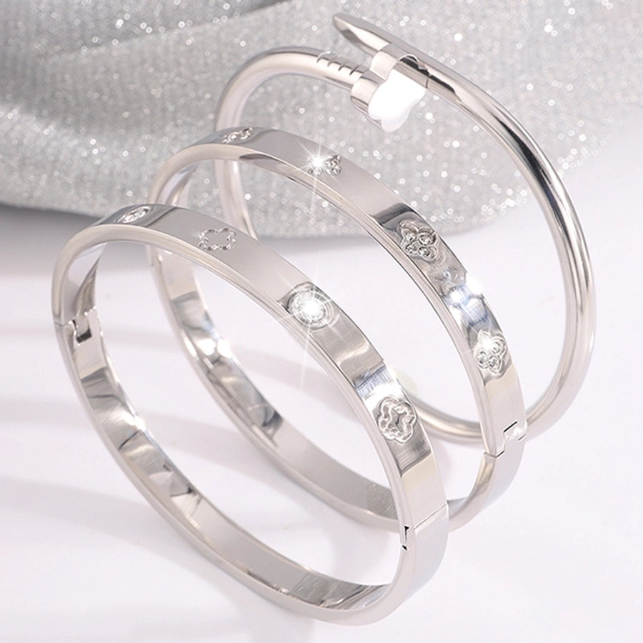 Elegant French Style Classic Style Four Leaf Clover 304 Stainless Steel Bangle In Bulk