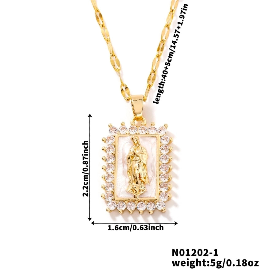 Jewelry Vintage Style Religion Artistic Round Virgin Mary 304 Stainless Steel Copper Zircon K Gold Plated Inlay Pendant Necklace