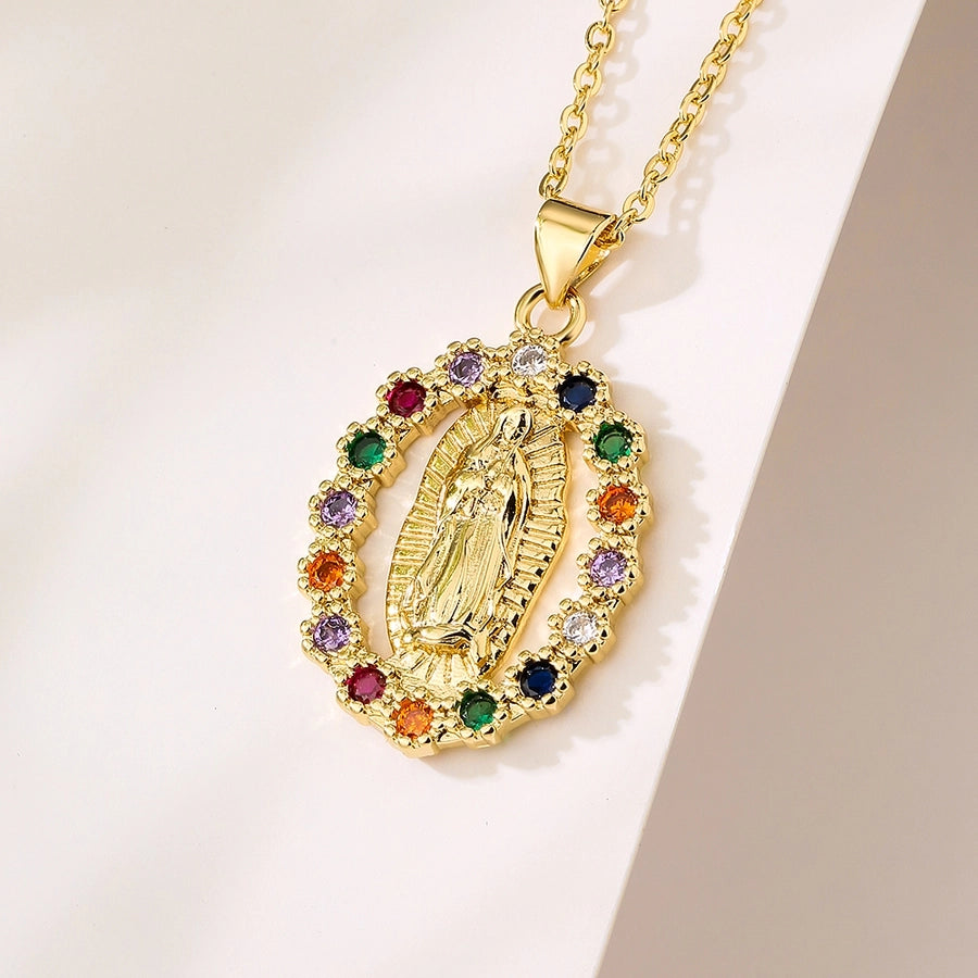 fashion virgin mary copper 18k gold plated zircon pendant necklace in bulk