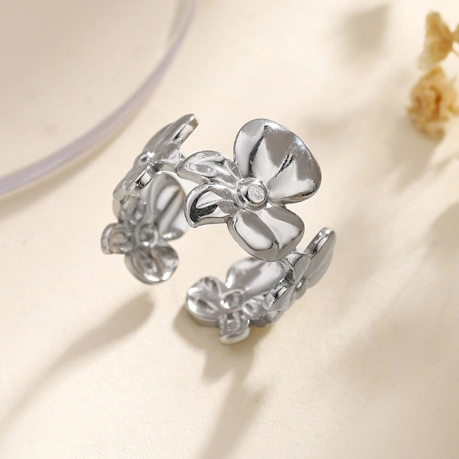 Jewelry Retro French Style Simple Style Heart Shape Flower Bow Knot Titanium Steel Open Rings