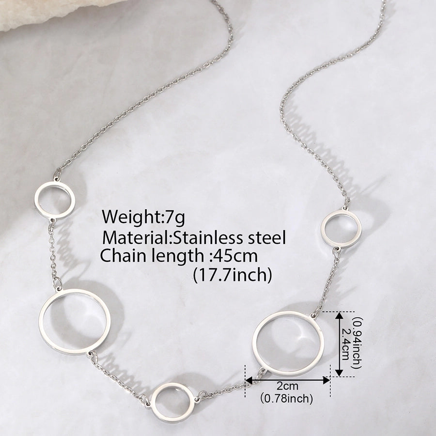 Jewelry Simple Style Round 304 Stainless Steel Plating Pendant Necklace - CEJEW