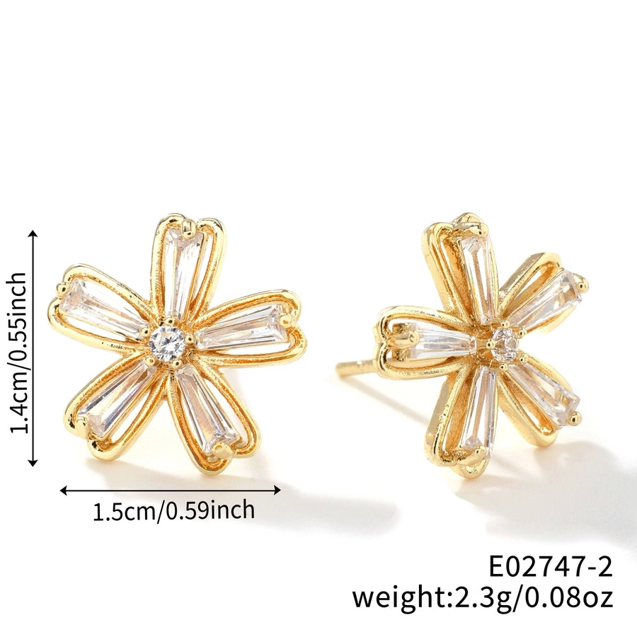 1 Pair Cute Artistic Shiny Geometric Inlay Copper Zircon K Gold Plated Rhodium Plated Ear Studs