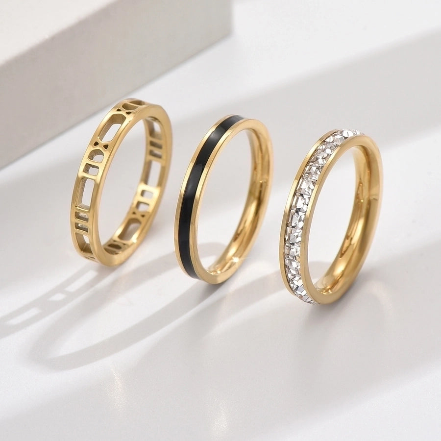 304 Stainless Steel 14K Gold Plated Classic Style Hollow Out Inlay Geometric Artificial Rhinestones Rings - CEJEW