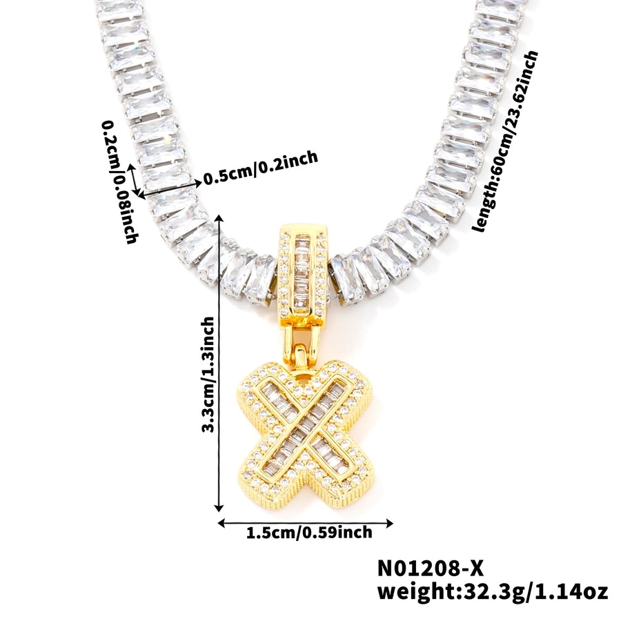 Copper K Gold Plated Inlay Letter Zircon Pendant Necklace